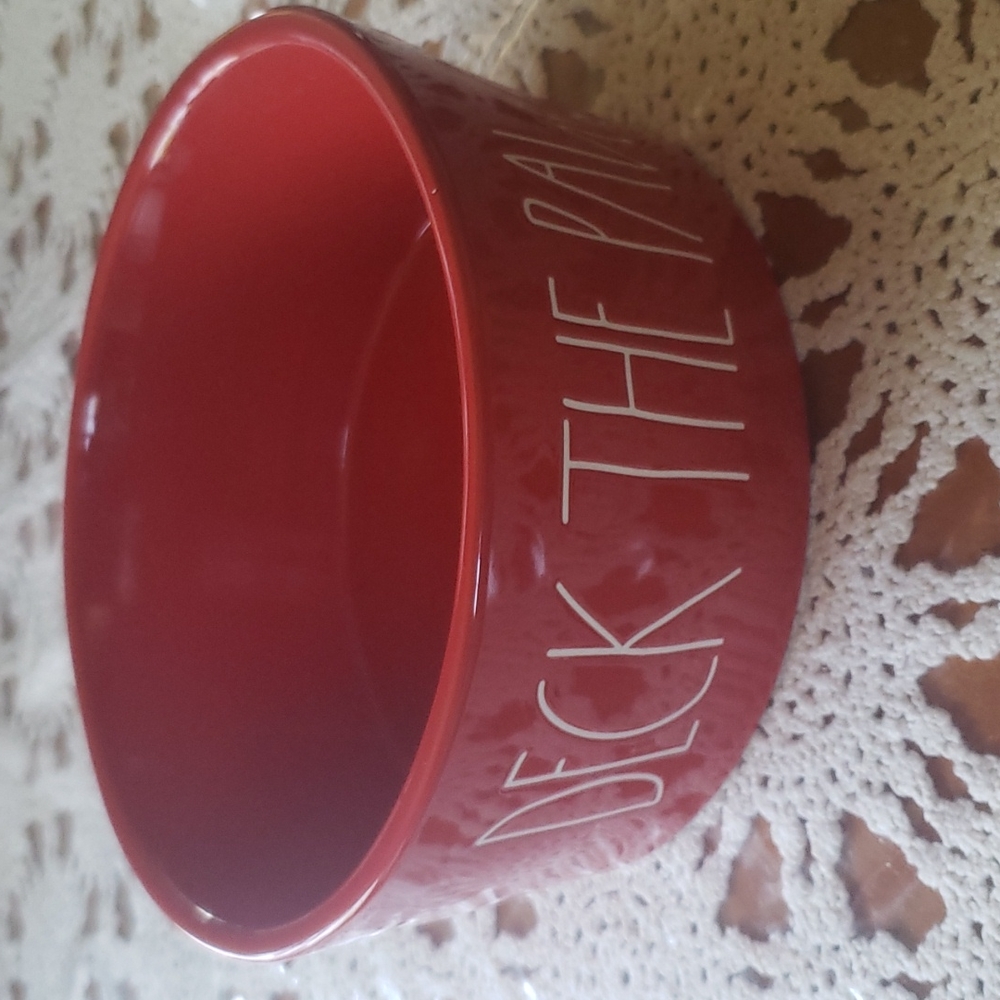 Rae Dunn Red DECK THE PAW Pets Food Water Bowl